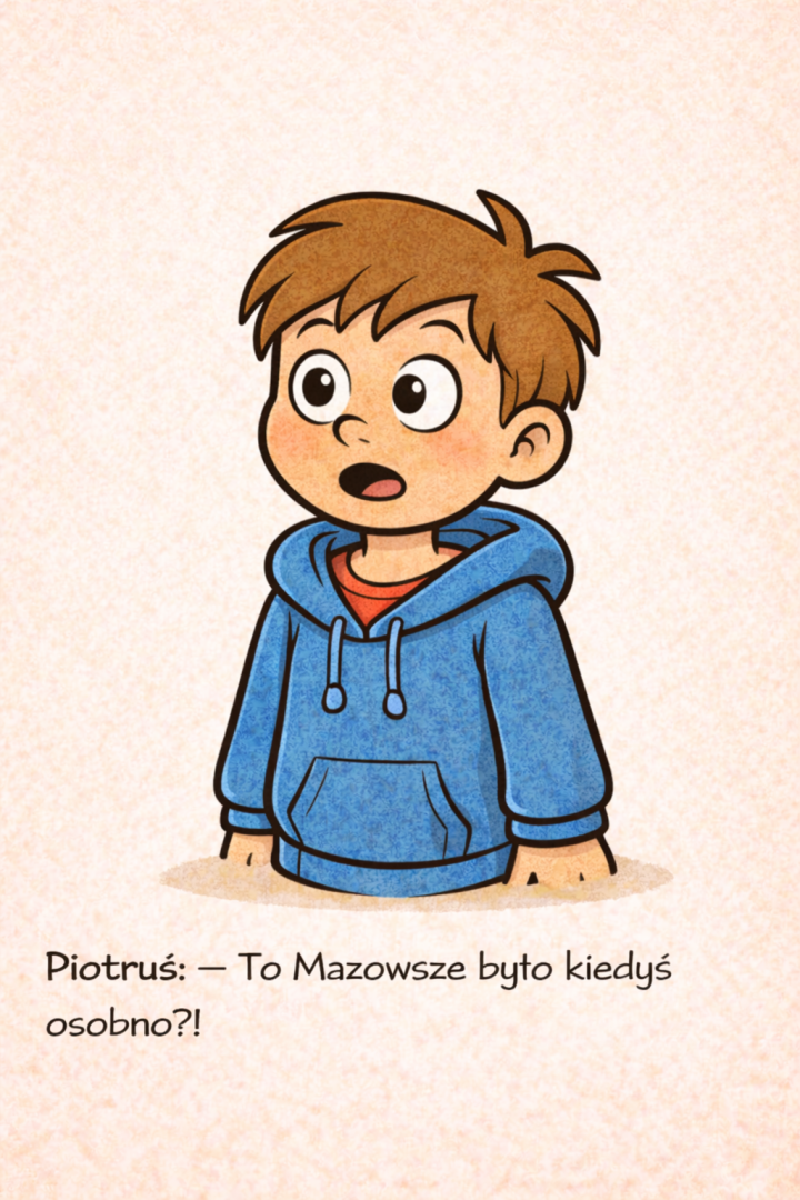Piotruś jest zdziwiony, że Mazowsze było kiedyś oddzielnym księstwem